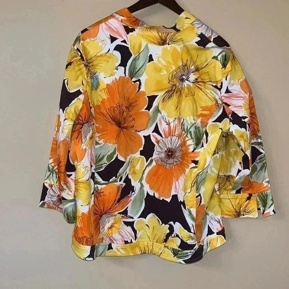 Coldwater Creek Women's Floral Orange Yellow Jacket Size L - Picture 2 of 10